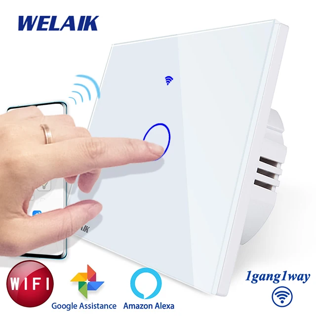 WELAIK UK wifi-сенсорный выключатель-Хрустальное стекло-панель настенный-Интеллектуальный переключатель-светильник Smart-Switch 1ганг-1way B1911CW& wifi - Цвет: White Circle