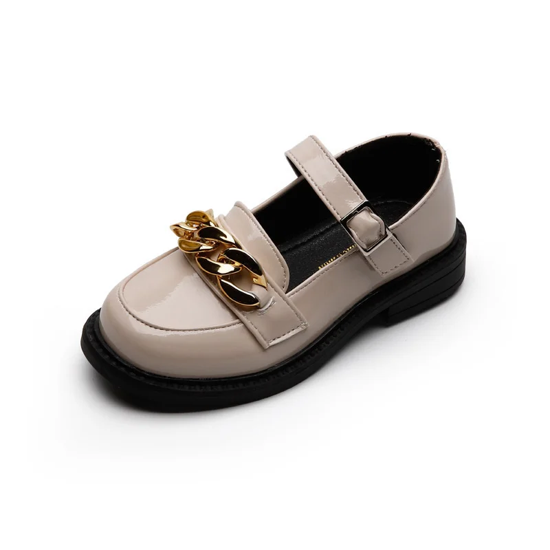 

Girls' Leather Shoes 2021 Autumn New Children's Solid Kids Shoes Western Style for Wedding Fashion Flats metal Button