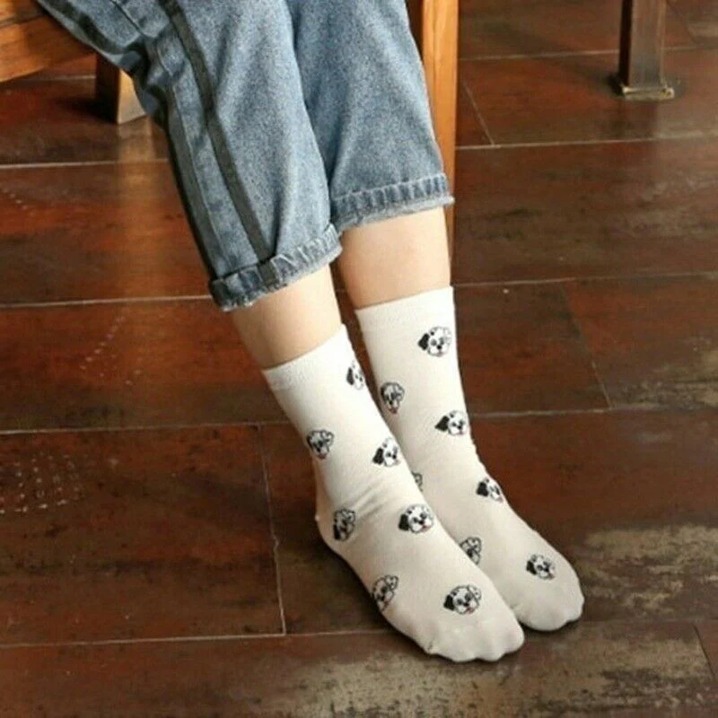 

1 Pair Cute Cartoon Women Socks Dog Pattern Casual Breathable Stretchy Sock B88