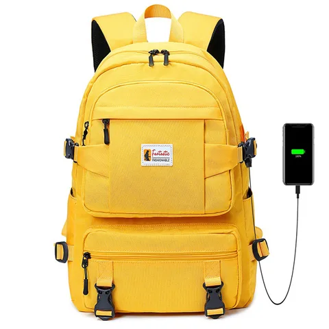 Рюкзак женский из ткани Оксфорд Fengdong, Желтый Большой Водонепроницаемый Школьный рюкзак для девочек-подростков, осень 2019