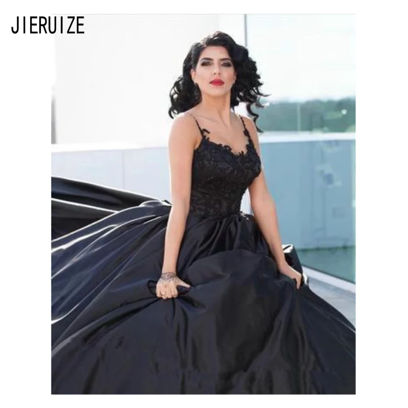 JIERUIZE Современные Черные Свадебные платья на тонких бретелях с аппликацией А