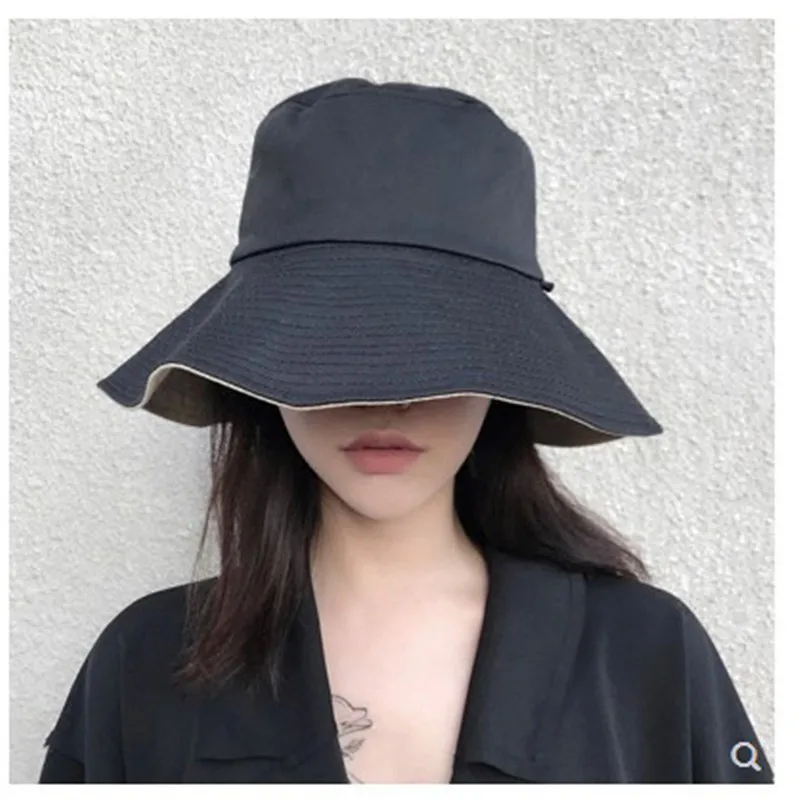 

Summer Women Beach Sunhat Ashion Outdoor Double Sided Fisherman Hat Solid fSun Hats Female Literary Big Sunscreen Sunshade Cap