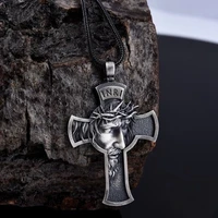 celtic cross crown of thorns jesus head men pendant necklace fashion punk hip hop necklace religious party jewelry accessories