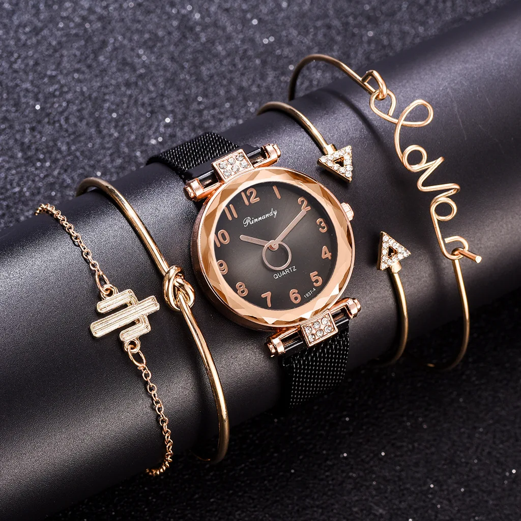

Five-Piece Alloy Strap Magnetic Buckle Watch New Arrival Combination Quartz Watch Women's Bangle Watch Set