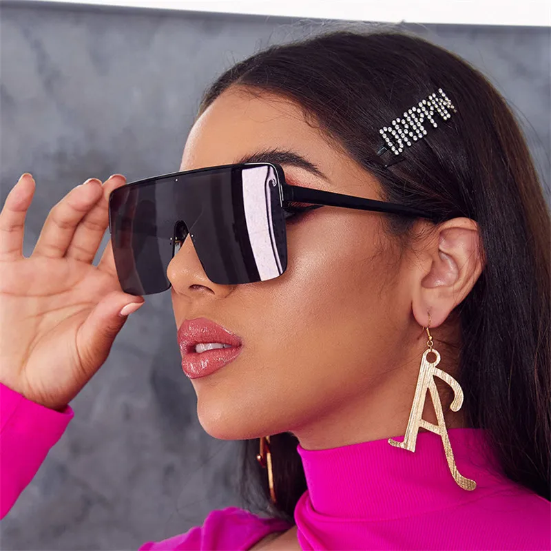 

Oversized Square Female Sunglasses Women Fashion Flat Top Lens One Piece Men Gafas Shade Mirror UV400 Male