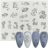 1 sheet 2022 new black floral nail art stickers flowers leaves water transfer decals slider foil autumn design tattoo manicure