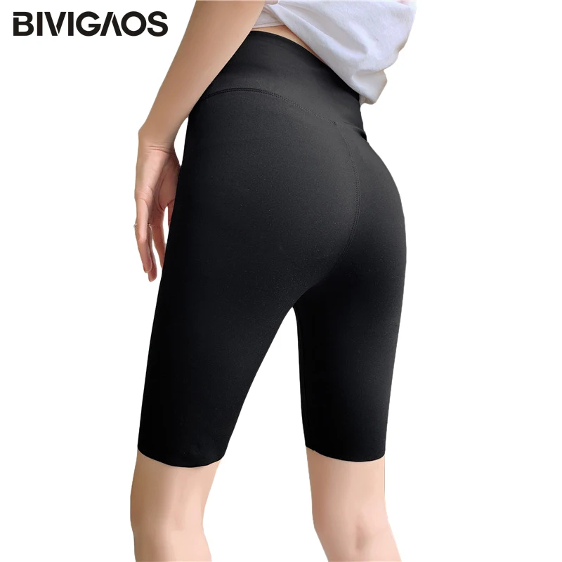 

BIVIGAOS Summer Sharkskin Fabric Biker Shorts Women's Thin Black Cycling Shorts Slim Skinny Sport High Waist Fitness Shorts