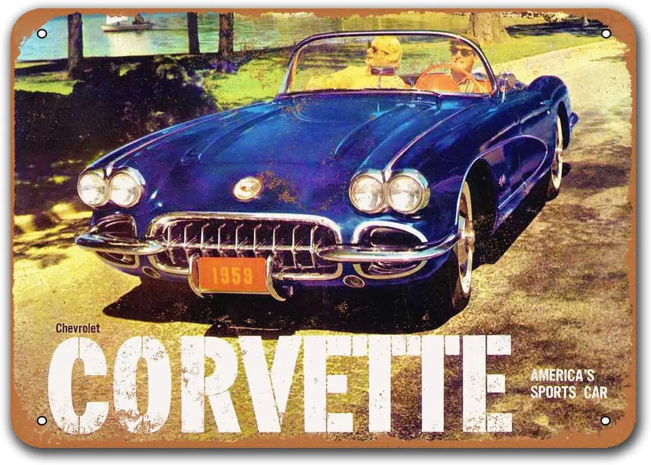 

1959 Corvette жестяные фотообои, задние плакаты, Ретро Декор стен 12x8 дюймов
