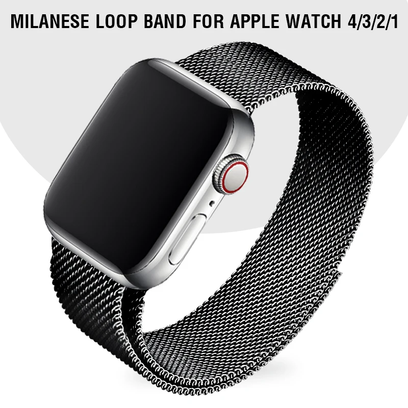 Черный ремешок для Apple Watch Series 4, 5, 40, 44 мм, Миланская петля, магнитный металлический ремешок, браслет 38, 42 мм для Iwatch 2