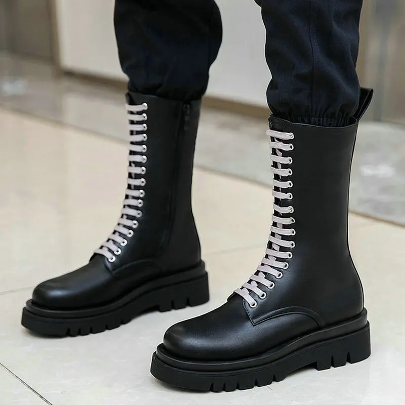 

Plus Size 34-43 Women Ankle Boots Platform Flat with Ladies Motorcycle Boots PU Leather Autumn Winter Woman's Shoes 2021 Black