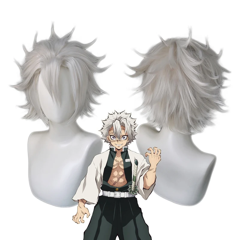 

Anime Demon Slayer Kimetsu no Yaiba Shinazugawa Sanemi Short Wig Cosplay Costume Men Women Synthetic Hair Role Play Wigs
