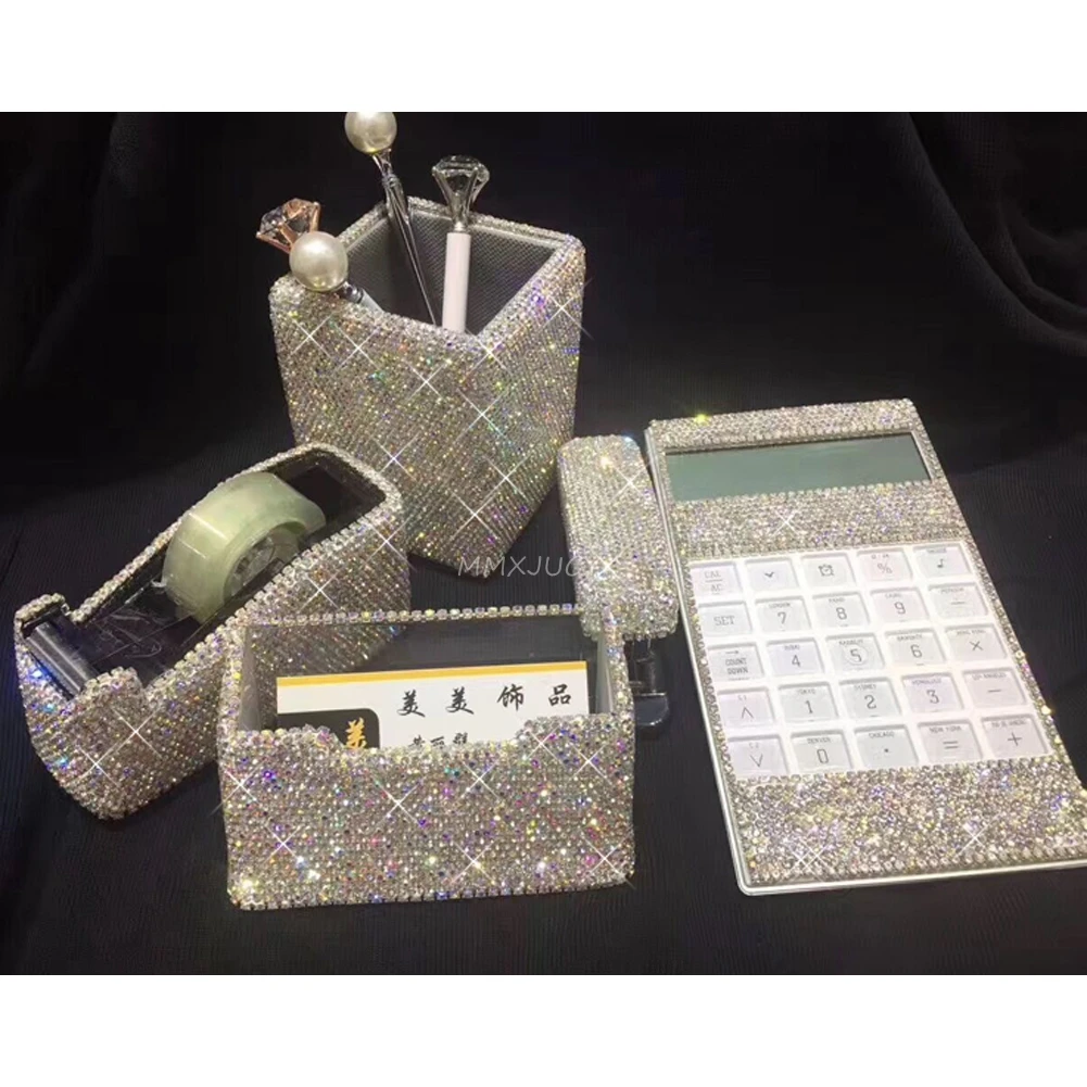 

Crystal Pen Holder Business Card Holder Stapler Decor for Office Car Home Creative Ornaments