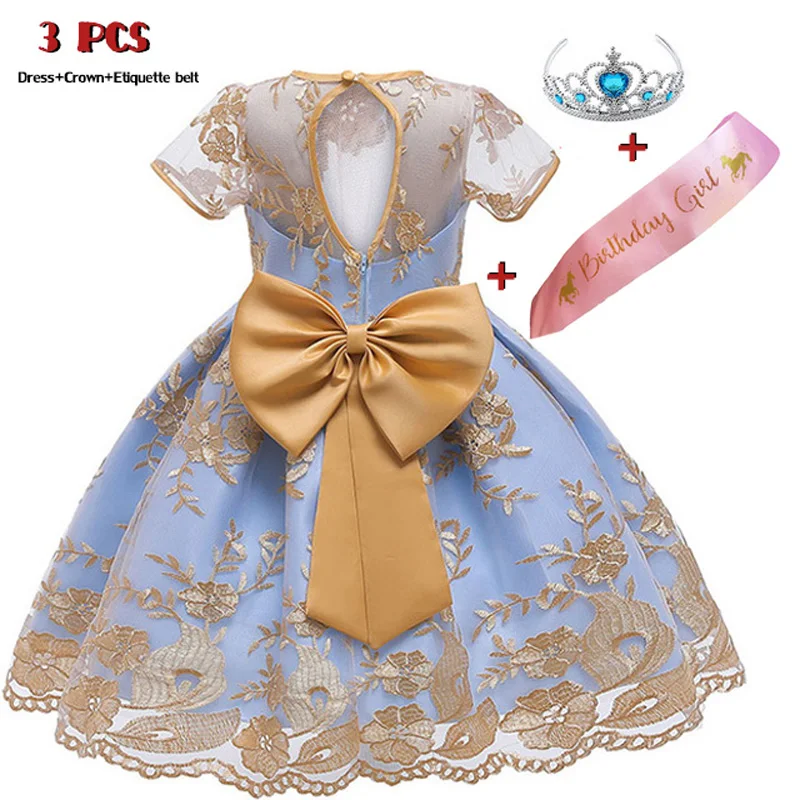Детское платье с вышивкой для девочек платья + пояс корона Рождественская одежда