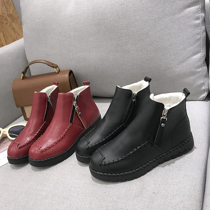 

Shoes Women's Mid Calf Boots Booties Woman 2021 Low Heel Round Toe Winter Footwear Leather Ladies Mid-Calf Flat Rubber