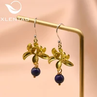 xlentag designer natural lapis lazuli hook drop earrings for women girl party gifts plant flower boho vintage jewelry ge0037