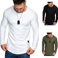 2021 autumn and winter new fashion european size mens t shirt fashion solid color round neck slim long sleeved t shirt mens