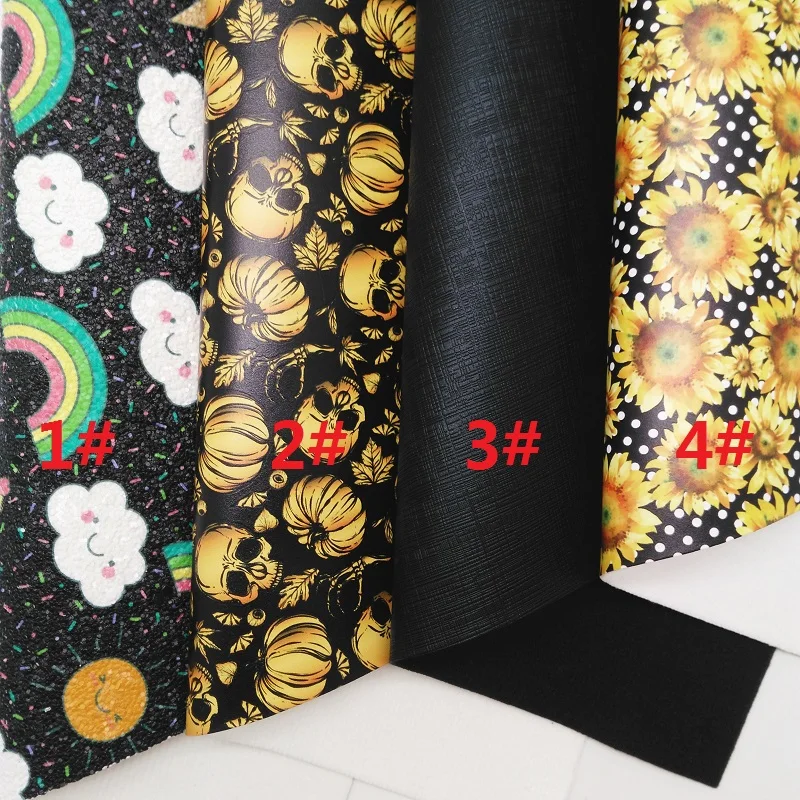 Радужная блестящая кожа черепа тыквы Подсолнухи печатная искусственная ткань