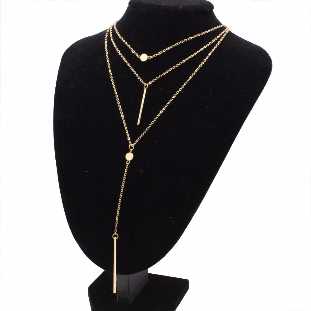 Модные золотые серебряные Многослойные длинная цепочка ожерелье подвеска с