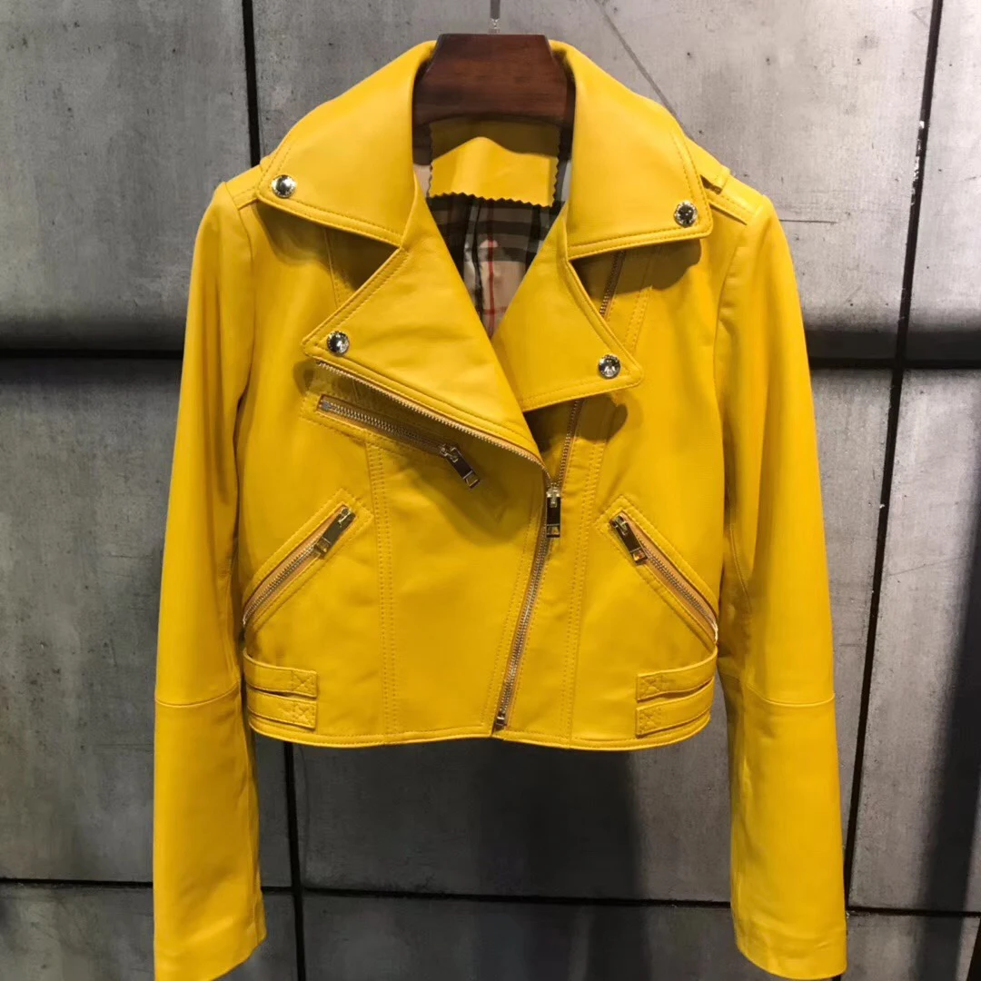 Sheepskin coat real genuine leather women autumn 2020 new fashion motorcycle jacket lady short style