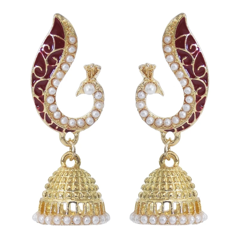 

Women Unique Gypsy Bohemian Pearl Peacock Lantern Earrings Dangle Earring Ethnic Indian Earrings Indian Jewelry Gifts