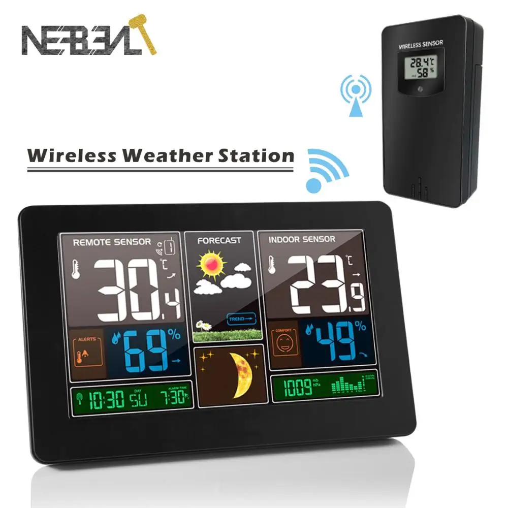 3378 Weather Station Thermometer Hygrometer Barometer Wireless With Indoor Outdoor Sensor Time Display Day Date Alarm Clock