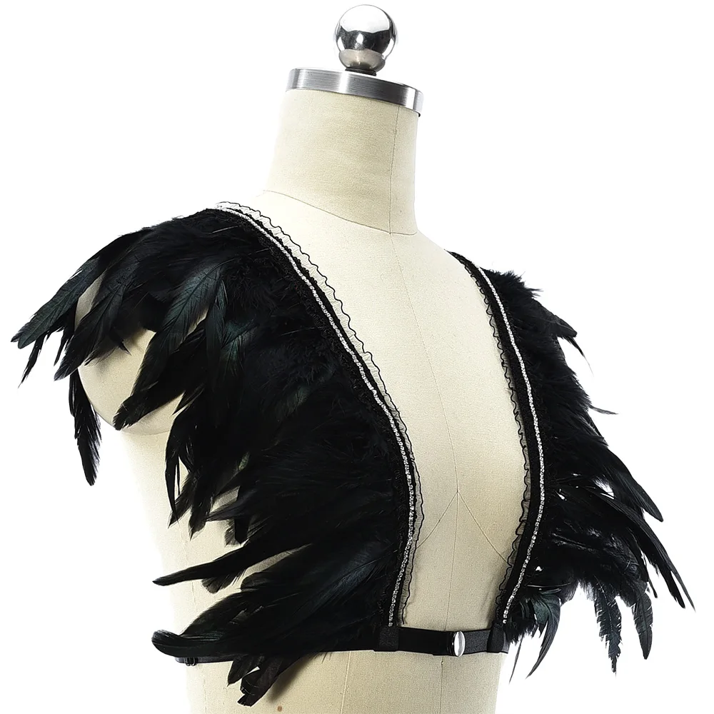 Женский укороченный топ Goth бюстгальтер-клетка с перьями и ремнями женское