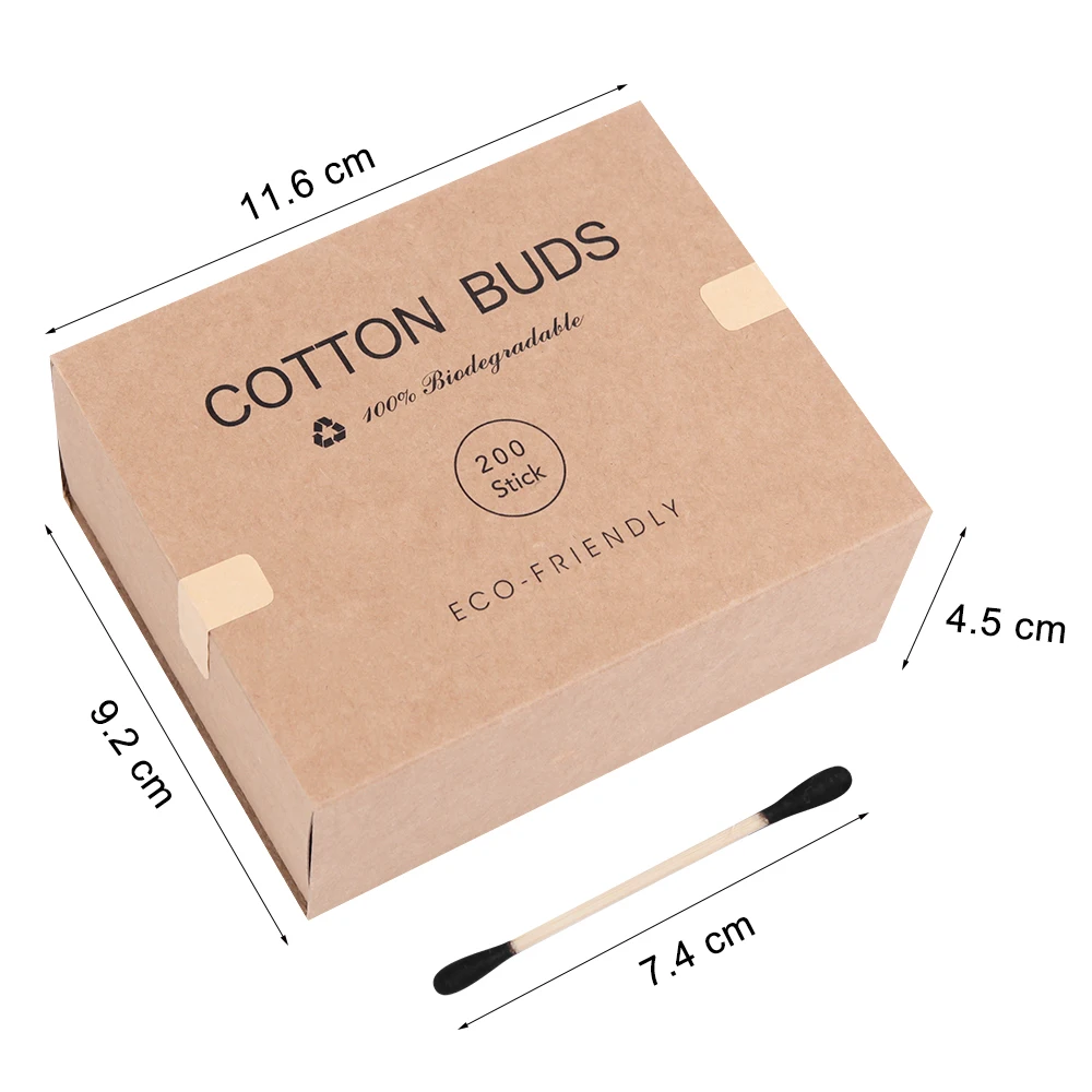 

Double Head Cotton Swab Bamboo Sticks Absorbent Cotton Disposable Cotton for Beauty Makeup Nose Ears Cleaning 200pcs/box