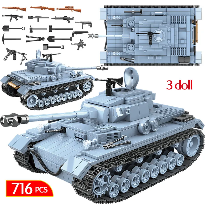 

716 шт. Technik военного танка, строительные блоки маленького размера идущие WW2 армии город оружие солдаты Наборы кубиков для мальчиков блоки игр...