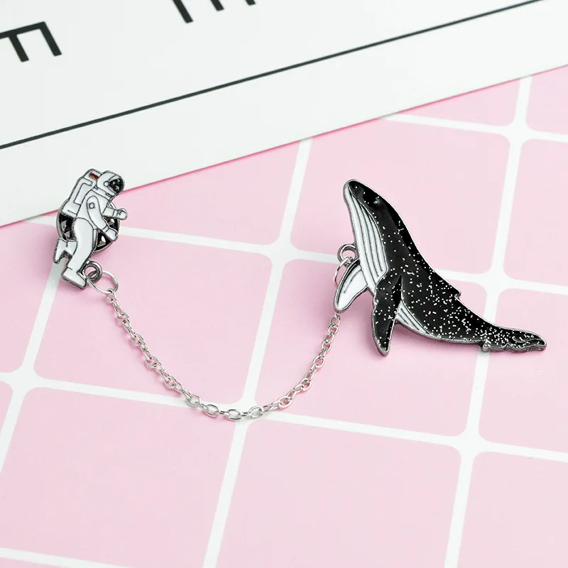 

Fashion Cartoon Brooch Fish Badges Astronaut Dolphin Shark Whale Origami Crane Enamel Pins Denim Bag Marine Animal Jewelry Women