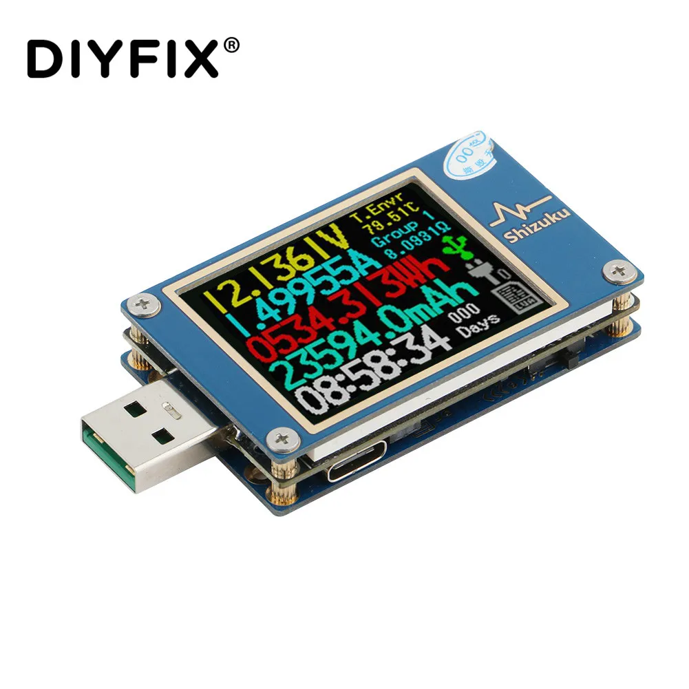 DIYFIX USB Meter Multifunctional Digital Color Display Tester Current Power Detector Reader