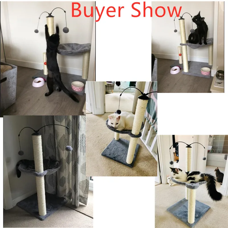 

Cat Tree Climbing Tower with Sisal Scratching Posts Hammock Perch Cat Bed Platform Dangling Ball Cat Furniture