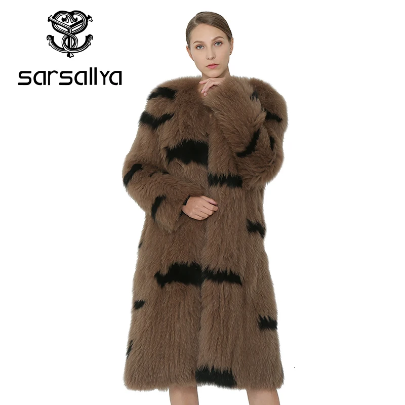 SARSALLYA натуральным мехом пальто вязаный Природных Енотовидная собака Шуба Для женщин лисий мех пальто моды лиса жилет натуральный мех