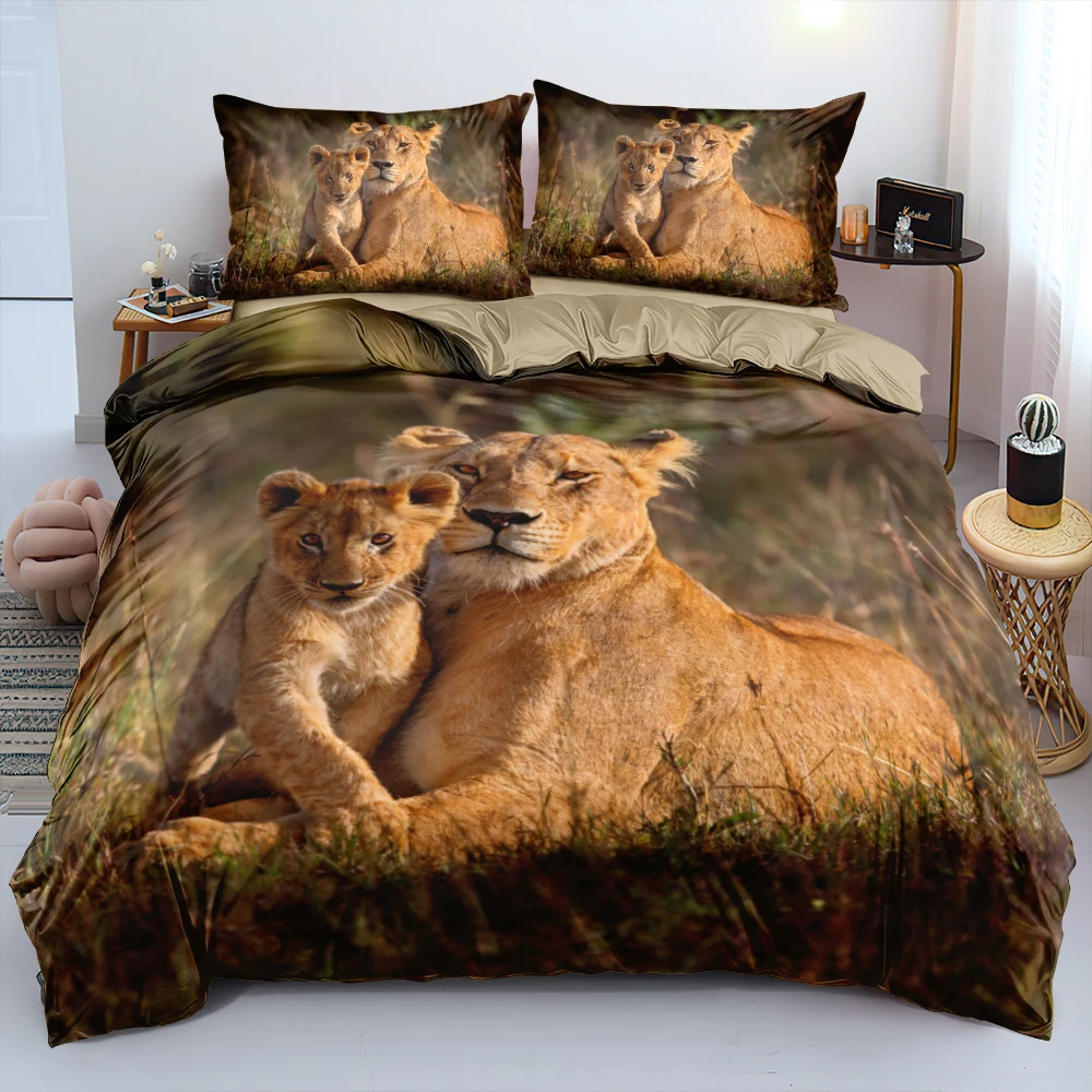 

Lion Duvet Cover Set Quilt Cover Pillowcases Soft Bed Linen Smooth Bedding Set for Bedroom Single Full/Double Queen King Size