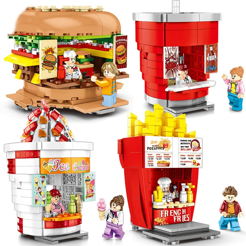 

Small size Building Block Toy City Puzzle Burger Cola Fries Ice Cream DIY model boy girl Christmas gift Toys for Children Models