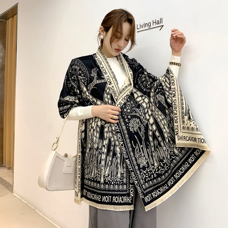 

2020 Luxury Winter Scarf Women Knitted Cashmere Bandana Warm And thickened Hair scarf Vintage Foulard Long Shawl Female Scarves