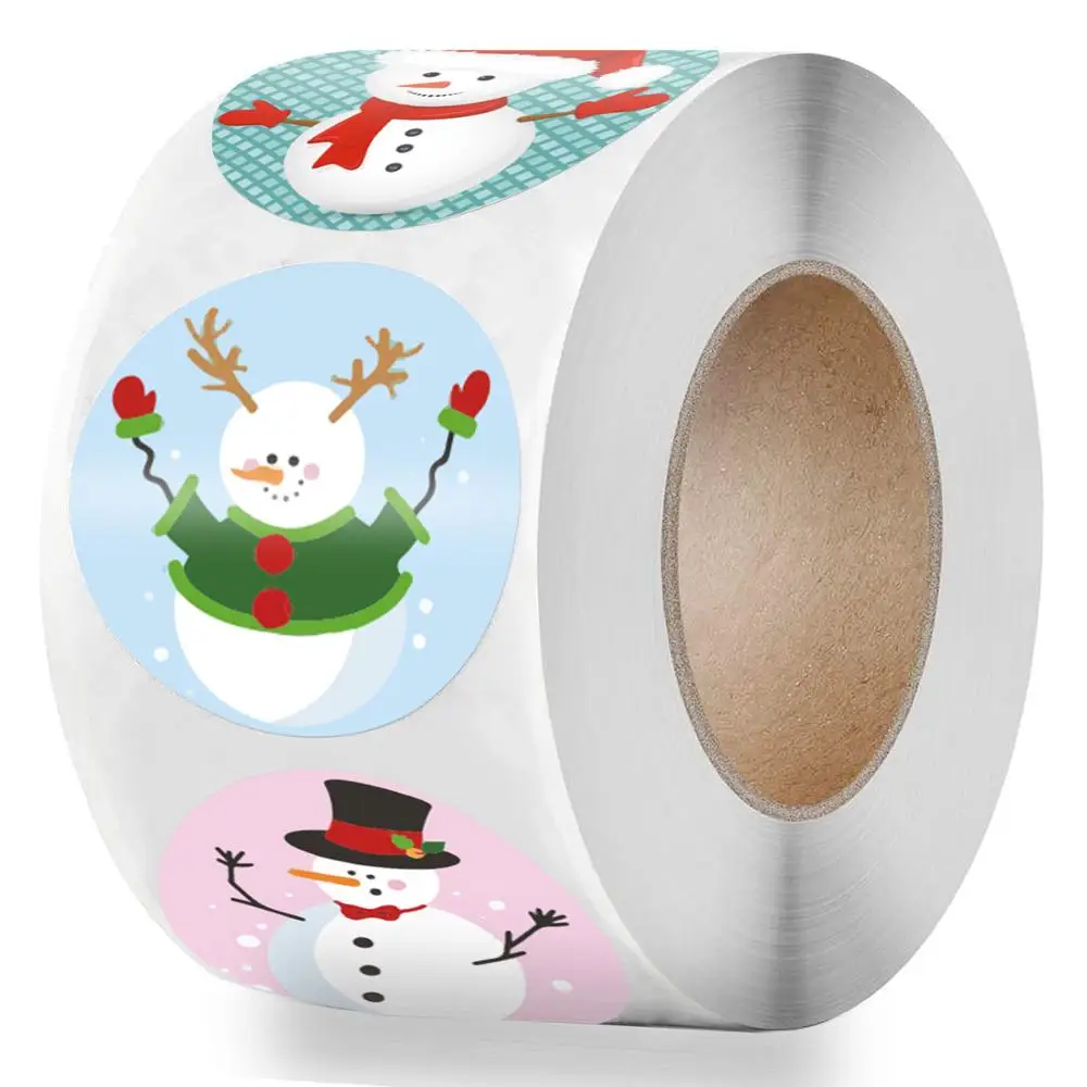 

500 Pcs/Roll Merry Christmas Stickers Seal Labels Snowman 1 Inch Round Stickers For Card Box Package Labels Handmade Sticker