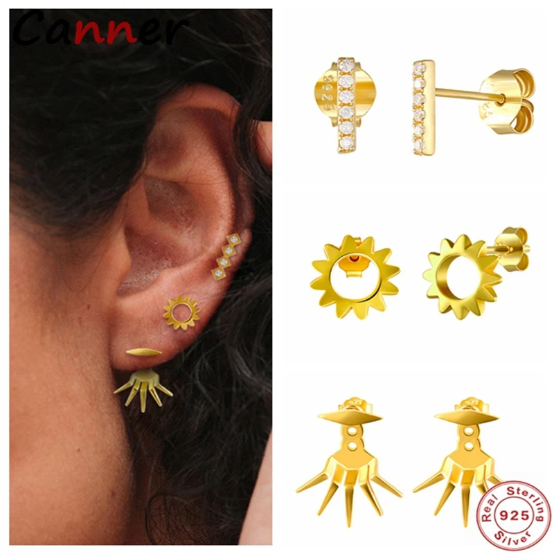 Простые серьги-гвоздики с солнечным цветком для женщин Настоящее серебро 925