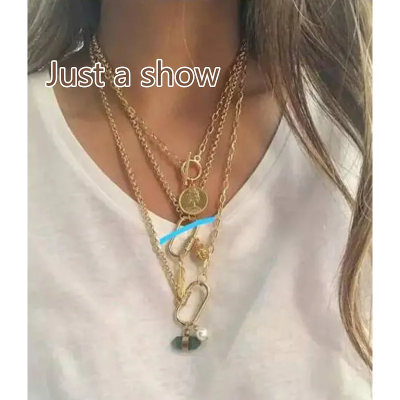 

100% Stainless Steel Carabiner Necklace Gold/Silver Color Metal Spiral Buckle Chunky Chain Clasp Choker