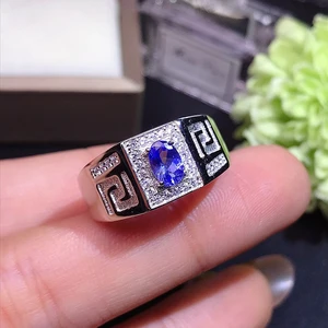 Natural Tanzanite Ring 925 Silver Womens Ring Simple Atmosphere Elegant 4*6mm