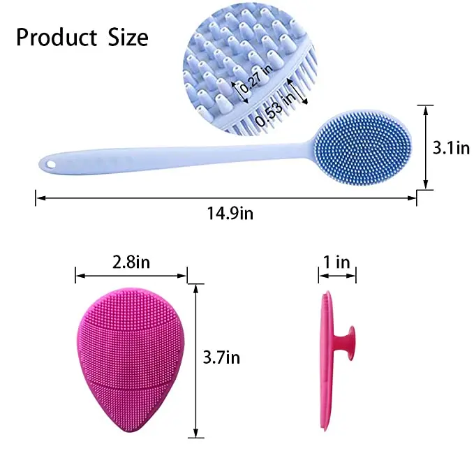 

Silicone Bath Body Brush Long-Handled Face Brush Ultra-Soft Back Scrubber for Shower, 100% BPA-Free, Non-Slip, Eco-Friendly Gift