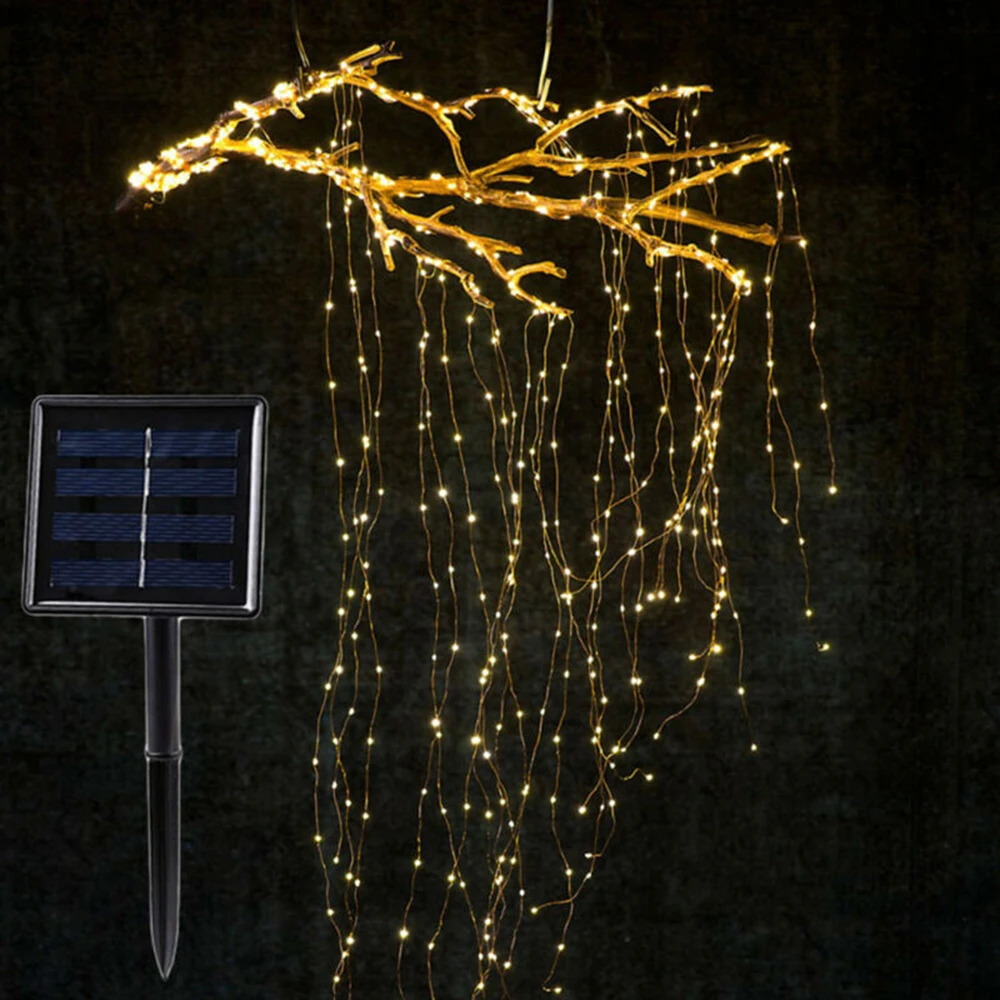 

100 LED Waterfall String Lights Solar Powered Twinkle Fairy String Lights Wire Vine Solar Lights Garden Decor