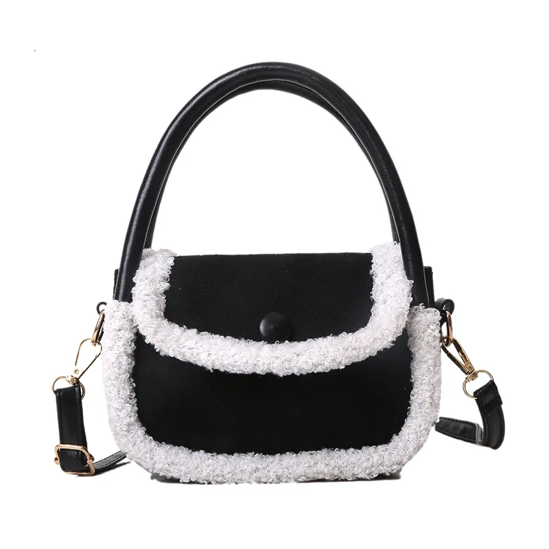 

New Female Bag On Winter 2021 New Tide Web Celebrity Fashion Lambs Wool Handbag Shoulder Oblique Cross Saddle Bags