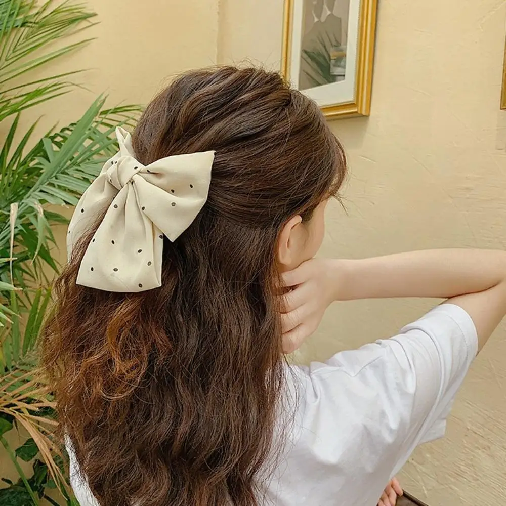 

Korea Red Wave Point Big Bow Cloth Hair Ties Hair Scrunchie Hairpin Hairpin Woman Elegant Hair Accessories Party Headdress