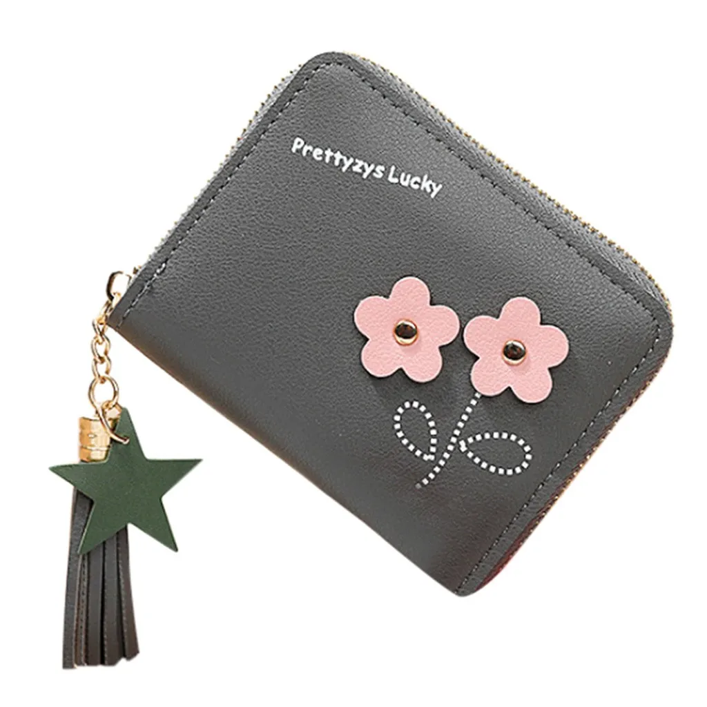 

Women s Outdoor Fashion Trend Solid Color Flower Fringed Leather Card Wallet Fashion Hasp Wallet Female Mini for Girls Card
