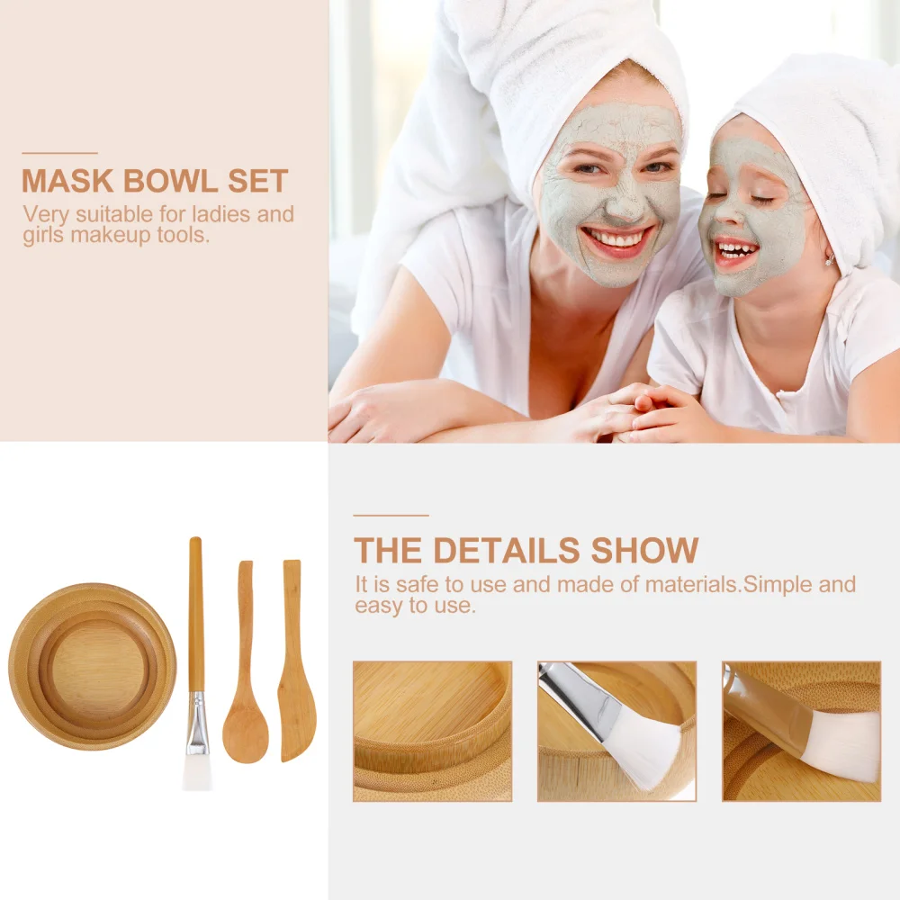 

4pcs Wooden Mask DIY Tool Facial Mask Mixing Bowl Facial Mud Mask Applicator