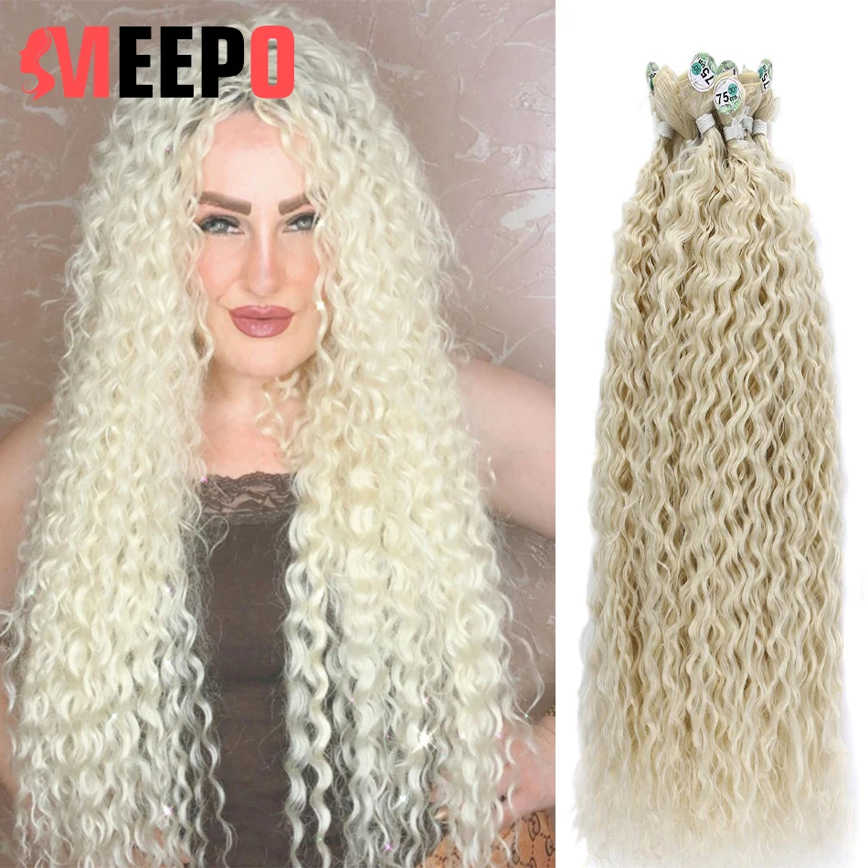 

Meepo Afro Kinky Curly Hair Bundles Synthetic Hair Extensions Blonde Two Tone Color Soft Hair Weave Bundles 3Pcs/100g For Women