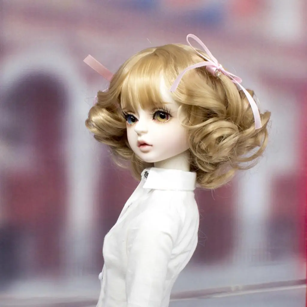 

Модный парик для куклы для девочек, короткие волосы для кукол 1/3 BJD Dollfie, золотые