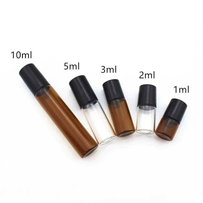 5pcs/lot 1ml 2ml 3ml 5ml 10ml Amber Thin Glass Roll on Bottle with Glass/Metal Ball Brown Roller Essential Oil Vials images - 6