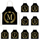 Кухонный Фартук для женщин и мужчин, хлопково-льняные фартуки с принтом букв алфавита, черного и золотого цвета, для уборки дома, шеф-повара