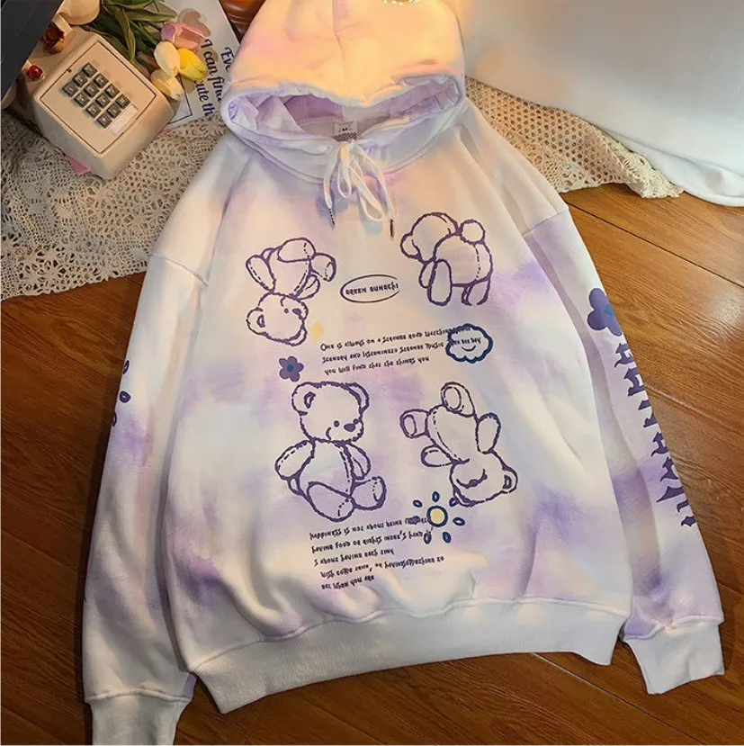 

2021 Lente Herfst Tie Dye Hoodie Vrouwen Dikke Warme Leuke Roze Oversized Sweatshirt Hooded Harajuku Vintage Trui Hoody